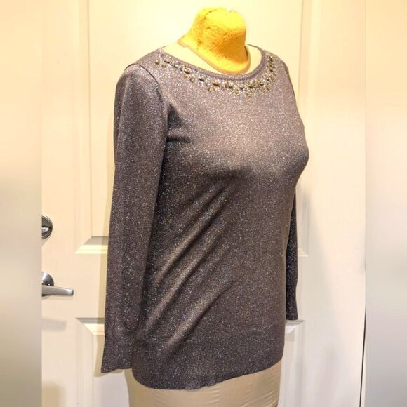 $5 Item! Premise Studio XL Embellished Collar Metallic Sparkle Stretch Sweater - Picture 8 of 8